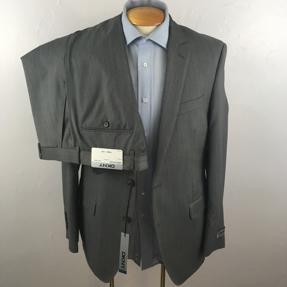 New dkny 2 piece men’s suit light grey slim fit wool 40r 2 button nwt ea0044